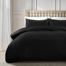 (Super King, Black) Stripe Duvet Cover Set & Pillowcase Pair