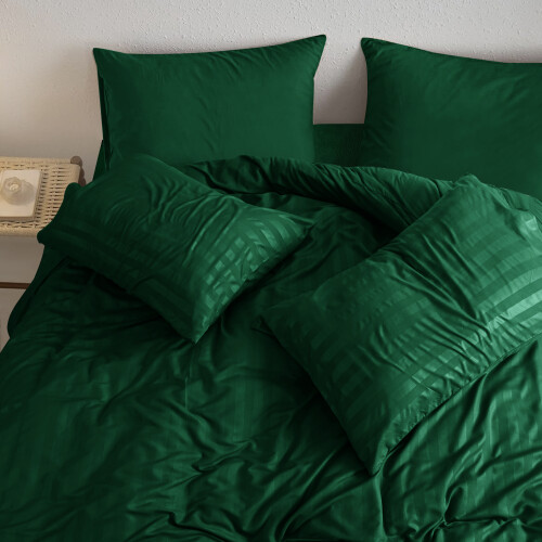 (Double, Emerald) Stripe Duvet Cover Set & Pillowcase Pair 1