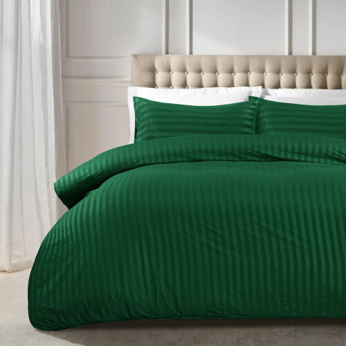 (Double, Emerald) Stripe Duvet Cover Set & Pillowcase Pair