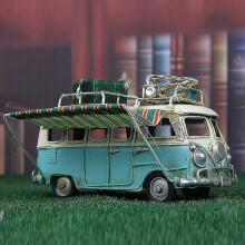(Blue) Metal Car Model Vintage Rv Camper Van Toy Simulation Limousine Beach Bus Home Decor For Desktop Shelf