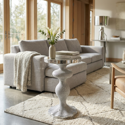 Silver Lady Mirrored Diamond Side Table 60cm 2