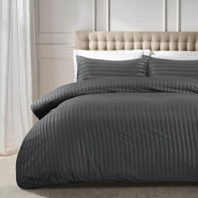 (Super King, Charcoal) Stripe Duvet Cover Set Bed Quilt & Pillowcase Pair