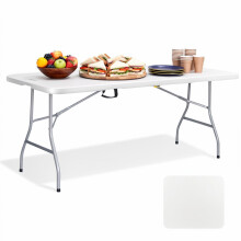 KEPLIN 6ft Folding Table with White Wood Slate Patterned Top, 180x70x74cm Sturdy Metal Frame, Waterproof, Portable & Easy Assembly
