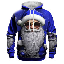 Men's Christmas Sweater 3XL Blue, Warm Thick Hoodie with Festive Print for Holiday Parties