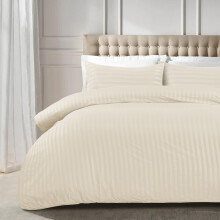 (Double, Cream) Stripe Duvet Cover Set Bed Quilt & Pillowcase Pair
