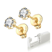 (gold paw) 2 Pack Self Ear Piercing Gun, Disposable Self Ear Piercing Gun Kit With Earring Studs Safety Ear Piercing Gun Kit Tool