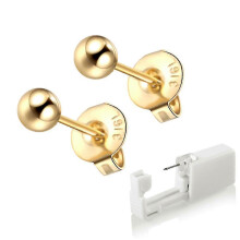 (gold ball) 2 Pack Self Ear Piercing Gun, Disposable Self Ear Piercing Gun Kit With Earring Studs Safety Ear Piercing Gun Kit Tool