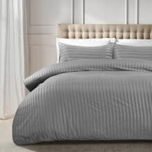 (Super King, Grey) Stripe Duvet Cover Set & Pillowcase Pair