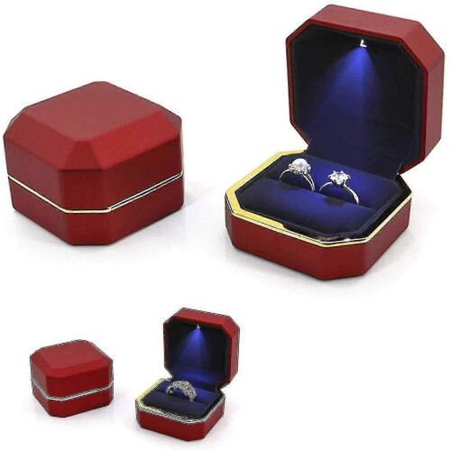 Luxury Ring Box, Square Velvet Wedding Ring Case with Led Light - Pjun 2