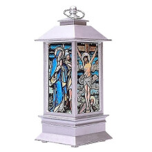 Xmas Led Storm Lantern Church Jesus Pattern Simulated Small Oil Lamp Without Battery - DD