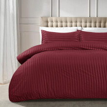 (Double, Burgundy) Stripe Duvet Cover Set & Pillowcase Pair