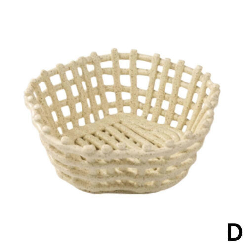 (Yellow) Large Beige Elegant Circular Basket Ceramic Fruit Bowl Glazed