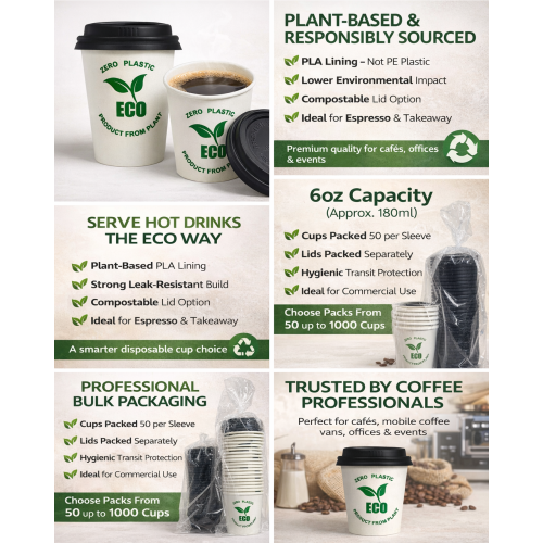 500 6oz Eco Compostable Paper Cup PLA Lined & Lids 1