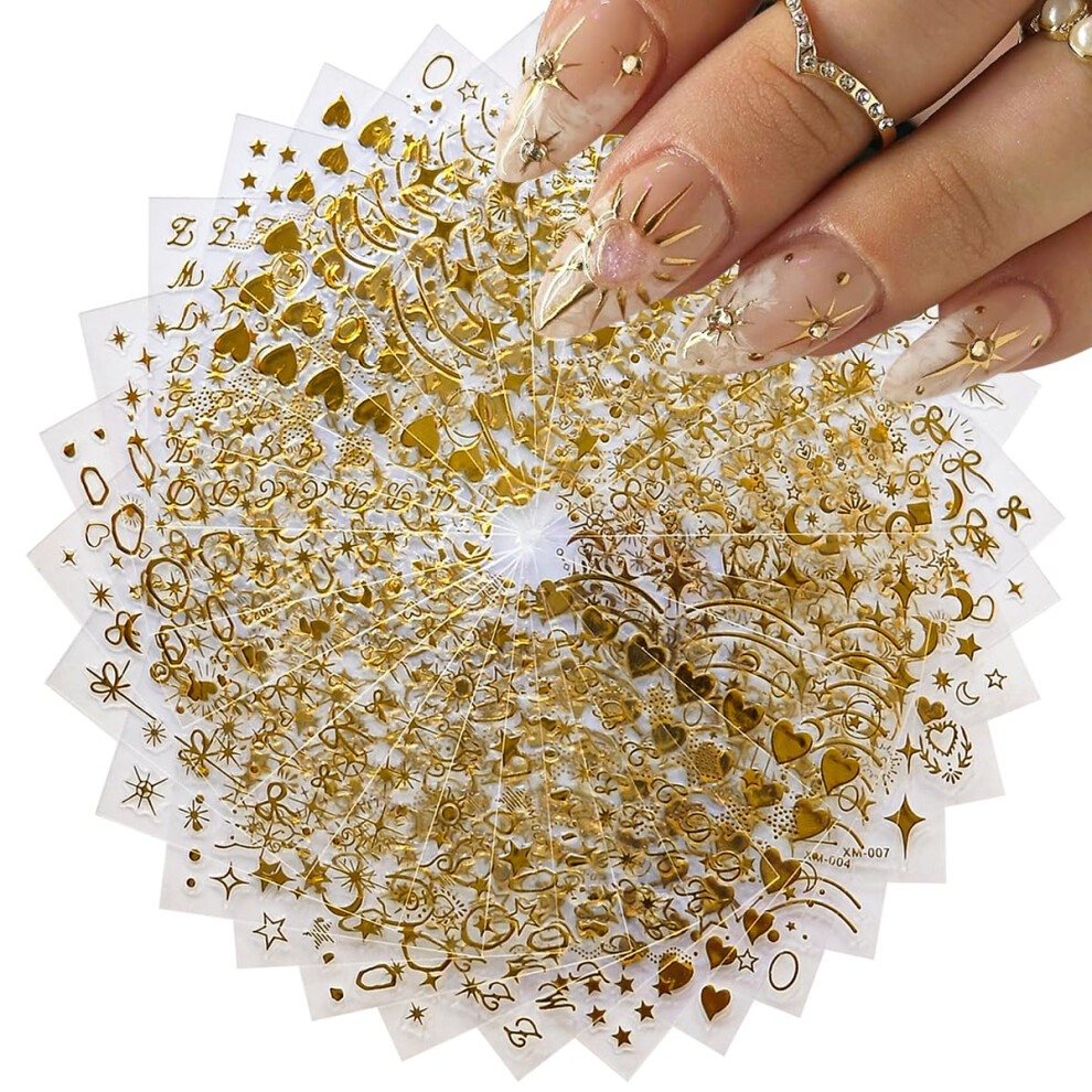30 Sheets 3D Nail Art Stickers Gold Star Moon SelfAdhesive Metallic Decals for Manicure