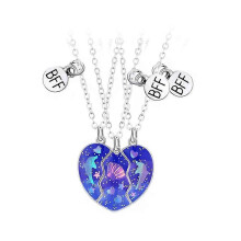 (Blue dolphin) 3pcs Good Elegant Necklace Magnet Necklace Dolphin Friend Set Splicing Creative Heart