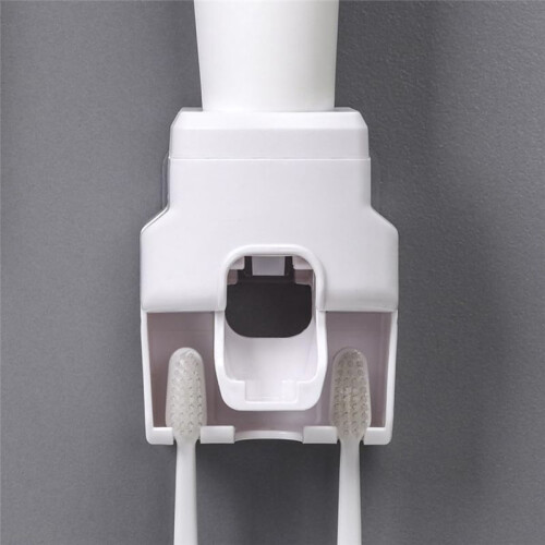 Automatic Toothpaste Squeezer Wall Mounted Punch-Free Toothbrush Storage Rack Toothbrush Holder Squeezer White 2