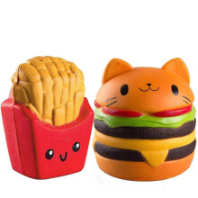 2 x Slow Rising Squeeze Squishy Toys - Hamburger, Kawaii Soft Food Squishy Toys - DD01