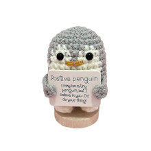 (Grey) Handcrafted Penguin Figurine Knitted Doll Smiling Positive Vibes Emotional Support Home Decoration Inspirational Gifts