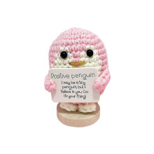 (Pink) Handcrafted Penguin Figurine Knitted Doll Smiling Positive Vibes Emotional Support Home Decoration Inspirational Gifts