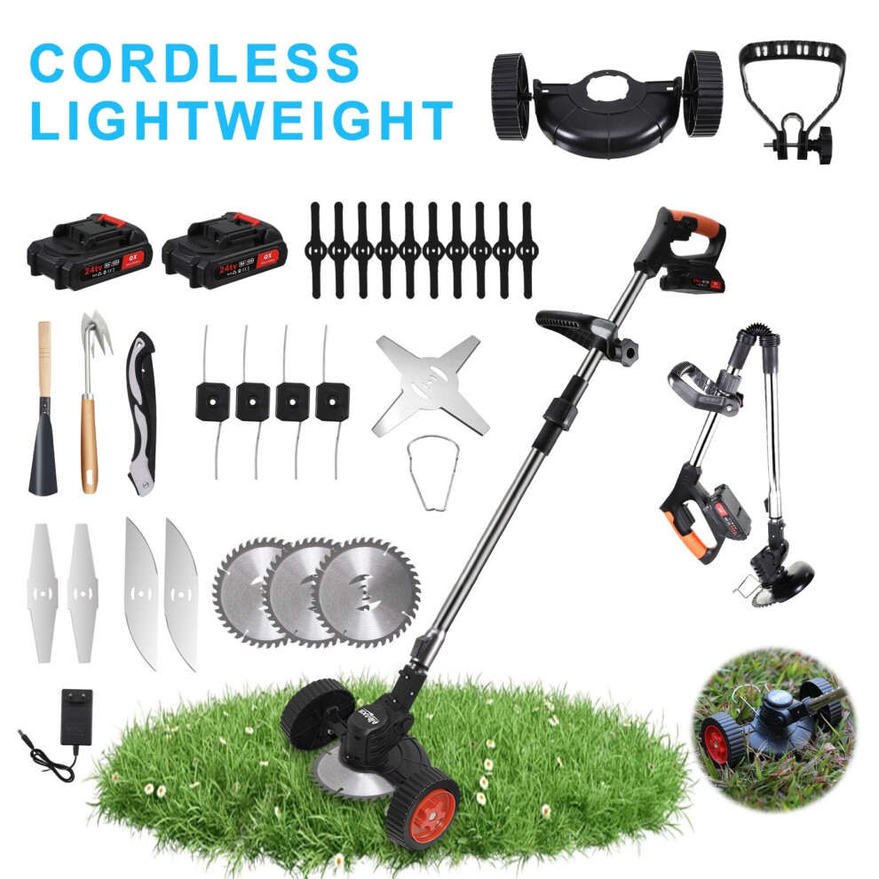 21V Electric Cordless Grass Trimmer Strimmer Garden Edger Cutter with 2 Battery