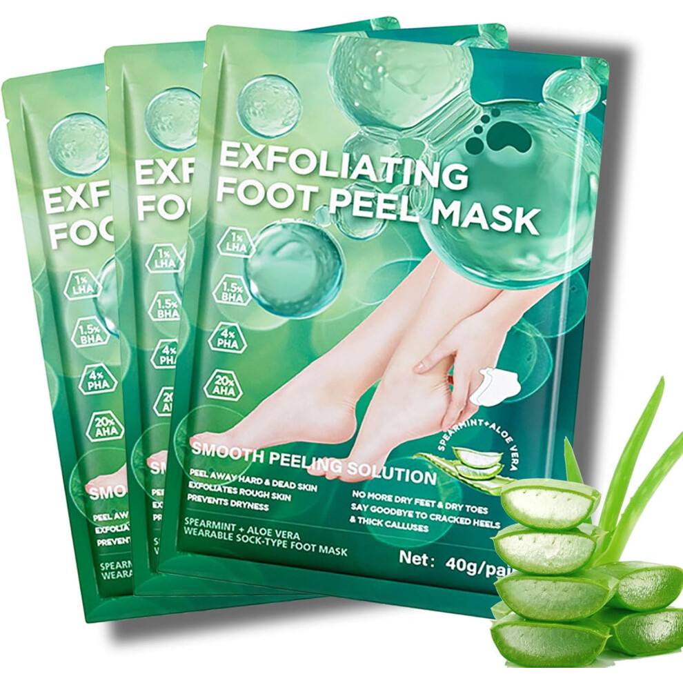 Gogerstar 3 Pairs Foot Peel Mask Â Aloe Vera Exfoliating Foot Peel Mask - Foot Mask Peel For Dry, Cracked Heels & Calluses Â Moisturising Foot Peel Socks