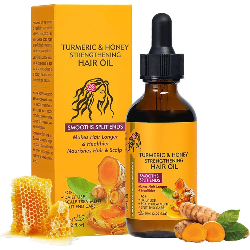 Gogerstar Turmeric & Honey Strengthening Hair Oil, Natural Hair Oil For Dry Damaged Hair, Natural Hair Growth Oil For Scalp Health, Breakage Repair & Shine