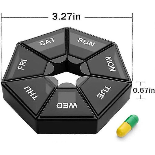 Portable 7 Compartment Pill Box Weekly Pill Organizer Travel Pill Box (Black) - DD01