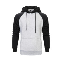 Men's Pullover Hoodie Long Sleeve Cotton Sweatshirt with Hood Warm Patchwork Slim Fit Light Grey M
