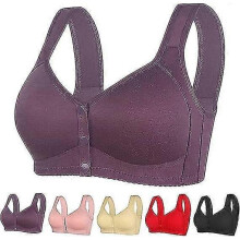 (L, Purple) Daisy Bra Front Closure, Women's Daisy Bra, Front Snaps Button Bras No Underwire Push Up High Support Sports Push Up Bra