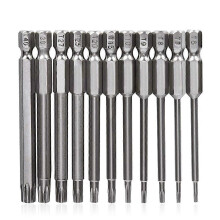 11 Pieces 1/4 Inch Hex Shank Torx Security Head Screw Driver Bit Magnetic Star S2 Steel Screwdriver Set Bits T6-T40, 75mm Long