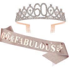 60th Birthday Sash And Tiara Set For Women - Rose Gold "60 & Fabulous" Theme