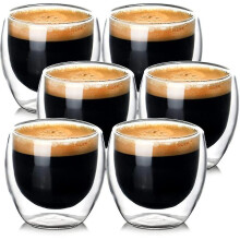 Double Wall Glass Coffee Mugs (6-pack) - Clear Insulated Cups