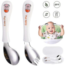 Kids Cutlery Set, Spoon Fork Tableware Set Curved Training Spoons Forks for Kids - Ri