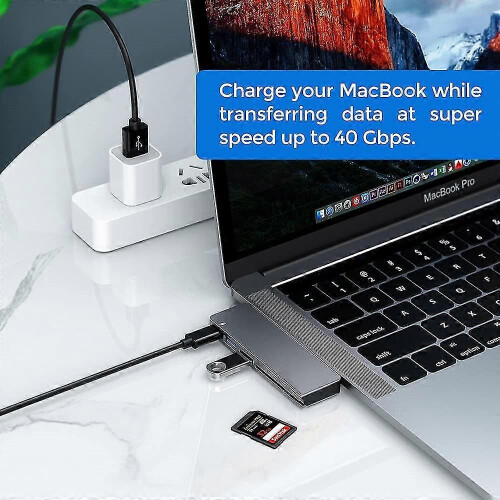 Adaptador Hub USB-C compatível com Macbook Pro/Air, 6 em 1 2