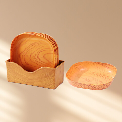 6 Pcs Square Wood Grain Serving Dish Organizer