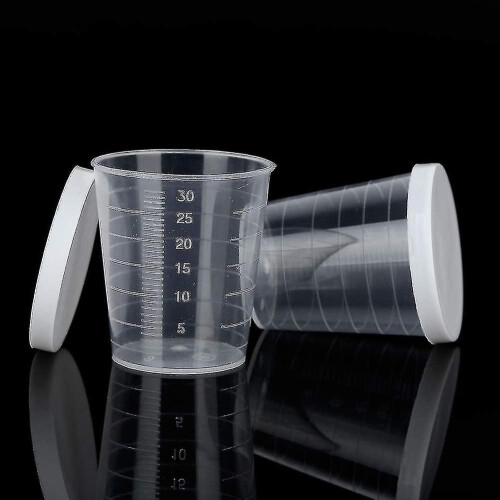 Conjunto de 100 copos medidores pequenos de 30 ml com escala, compatíveis com uso experimental. 1