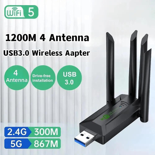 Προσαρμογέας USB WiFi 1200Mbps με διπλή ζώνη και 4 κεραίες 1