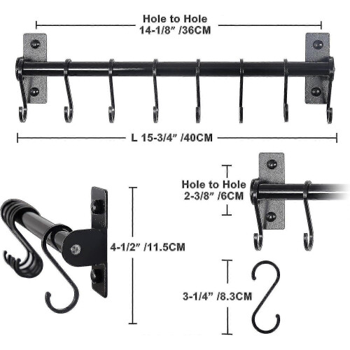 Pot Rack with 8 Hooks compatible with Kitchen, Wall Mounted Black 1
