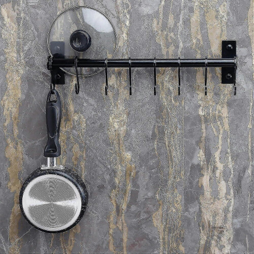 Pot Rack with 8 Hooks compatible with Kitchen, Wall Mounted Black 2