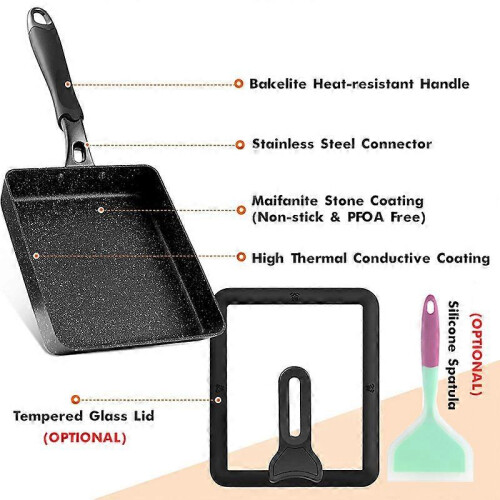 Non-stick Japanese Omelette Pan with Optional Lid 2