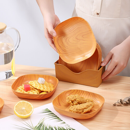 6 Pcs Square Wood Grain Serving Dish Organizer 2