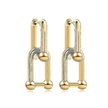(Gold) Women U-shape Pin Link Chain Earring Earrings Gifts - Ri
