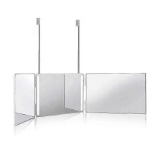 (White) 360 Trifold Vanity Makeup Mirror with Telescoping Hook Adjustable Height for Hair Cutting Portable Travel Mirror Home Salon Use