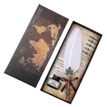 (Color 05) Retro Classical Fountain Pen Old European Style Feather Dip Writing Pen Ink Bottle Set Gift Box - RiRi