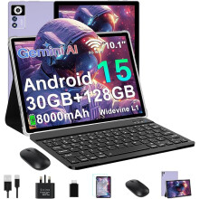 Tablet 10 Inch Android 15, 30GB RAM+128GB ROM (TF 2TB), 5G WiFi Tablets,Gemini AI/Widevine L1/8000 mAh