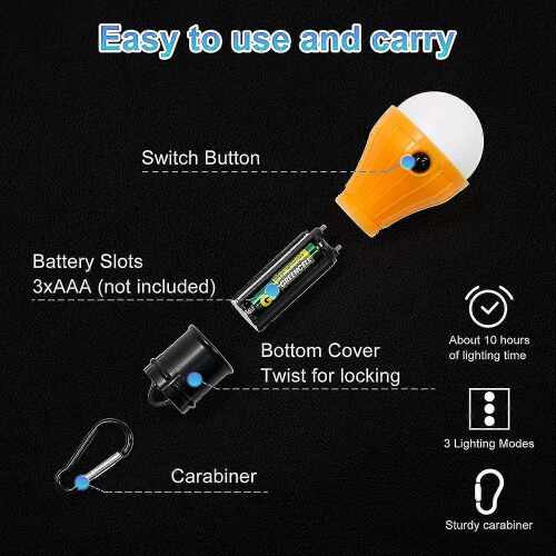 Camping Lights Battery Powered,4 Pcs Tent Lights Bulb Bright Camp Accessories - DD01