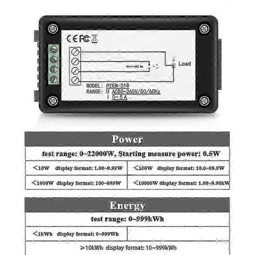 Digital Power Meter AC Voltage Current Watt Power Frequency Factor Energy Meter 2