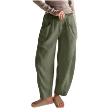 Linen Pants for Women Cotton Baggy Casual -Army Green XXL