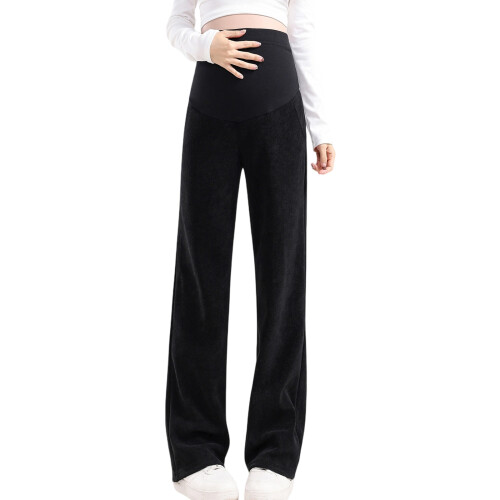 Stretchable Trousers Polyester Maternity Wide Leg Pants-Black M