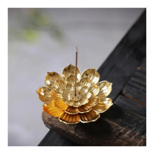 Alloy Incense Burner For Stick Incense Lotus Flower Mini Sandalwood Gold 1Pc Censer Temple Yoga Studio Decor